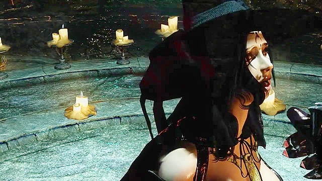 Pretty looking skyrim witch babe gets her mouth used for sex and facial