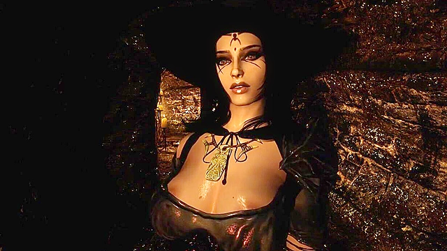 Pretty looking skyrim witch babe gets her mouth used for sex and facial