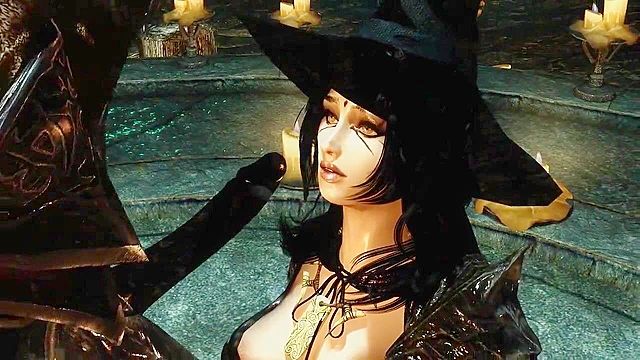 Pretty looking skyrim witch babe gets her mouth used for sex and facial