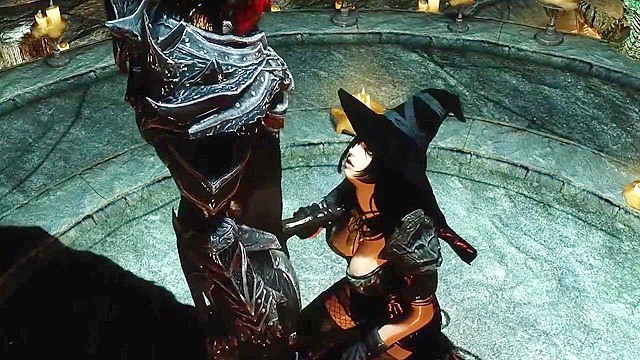 Pretty looking skyrim witch babe gets her mouth used for sex and facial