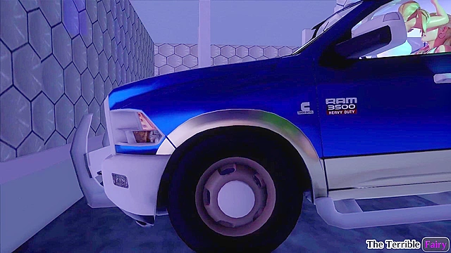 Petite blonde rides a thick futa cock in bouncy car sex