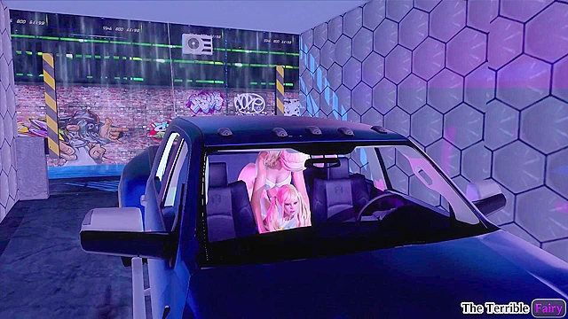 Petite blonde rides a thick futa cock in bouncy car sex