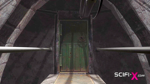 Hot sex in the sci-fi lab. A sexy girl gets face fucked by android monster