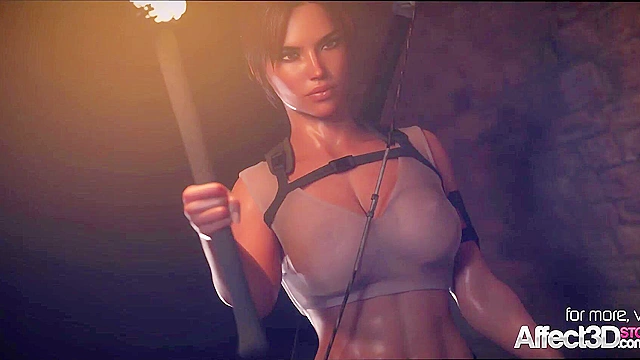Tomb Raider Lara Croft having threesome in an ancient tomb in a 3D animation