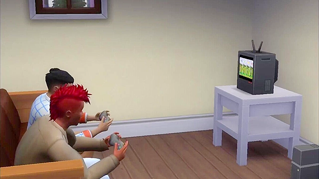 Sims virgin invites two classmates over for video games and threesome sex