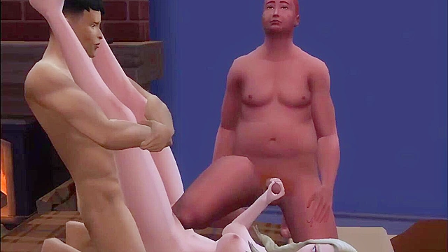 Sims virgin invites two classmates over for video games and threesome sex