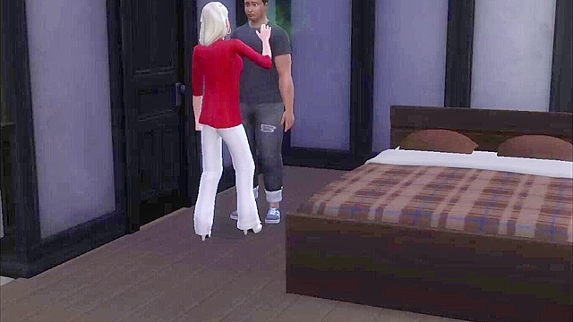 Sims 3D Porn - Teenage blonde virgin finds a stinky burglar at home who face fucks her
