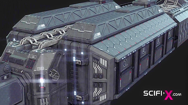 Space busty girl in cuffs gets fucked hard by sex robot in the lab