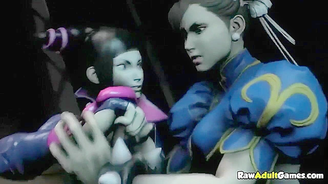 3D street fighter Chun Li loses a match and then gets strapon fucked