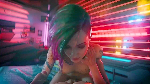 Cyberpunk 3d porn - Judy rides V till massive creampie