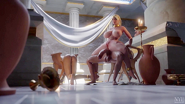 Sindel, Cassie Cage, and Sonya Blade fuck in futanari threesome