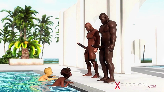 Sexy 3d porn girls get fucked by huge black cocks outdoor in a luxury villa