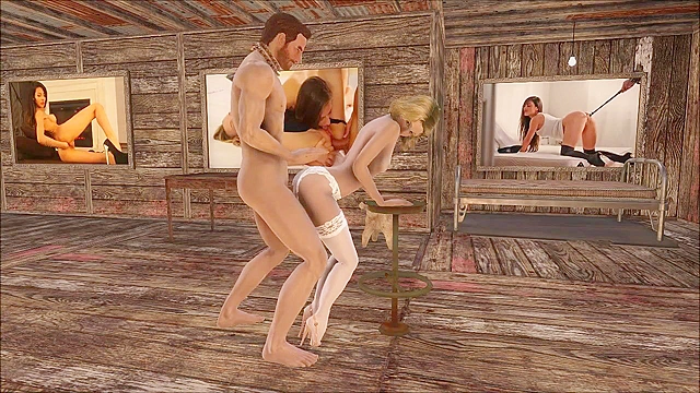 Fallout 4 Charlotte and her slave men in hot 3d sex threesome