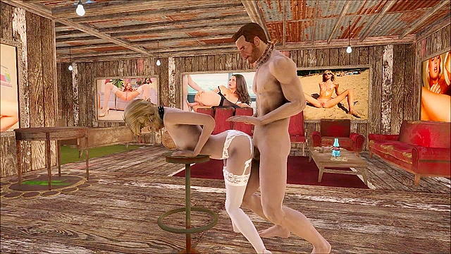 Fallout 4 Charlotte and her slave men in hot 3d sex threesome