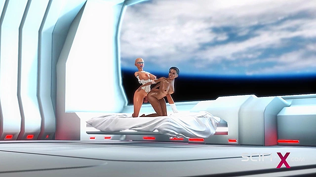 Female sex android futa fucks a sexy ebony in the space station