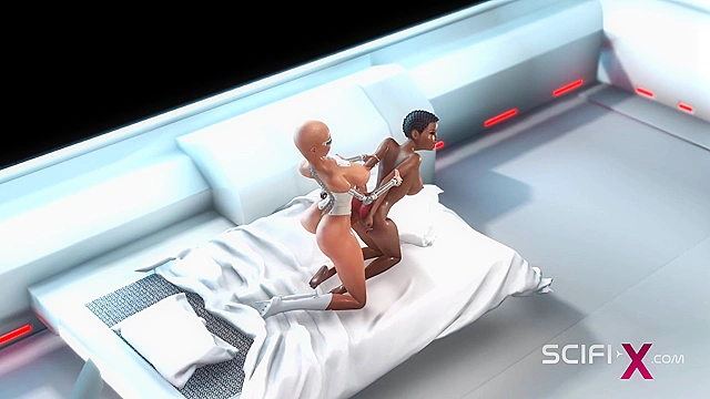 Female sex android futa fucks a sexy ebony in the space station