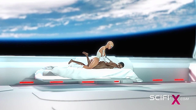 Female sex android futa fucks a sexy ebony in the space station