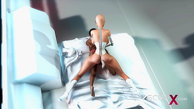 Female sex android futa fucks a sexy ebony in the space station