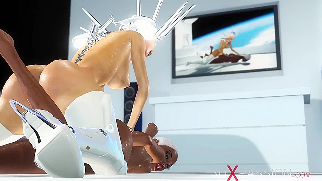 3D futa porn - Super sexy android dickgirl fucks a hot ebony on a spaceship