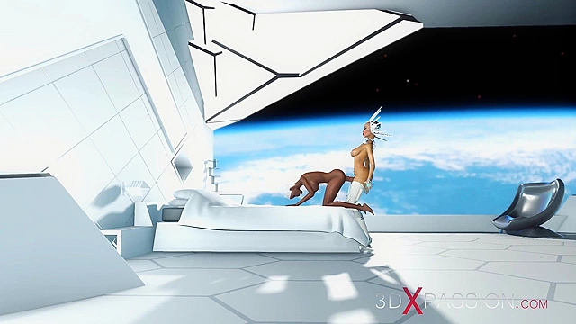 3D futa porn - Super sexy android dickgirl fucks a hot ebony on a spaceship