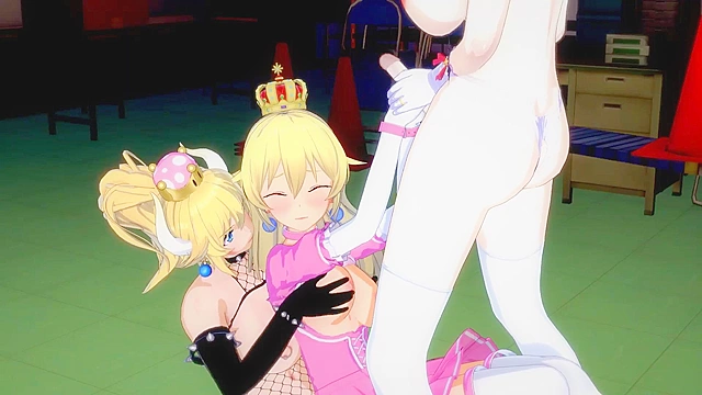Futa Booette and Bowsette double fuck Princess Peach