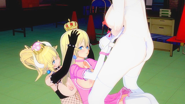 Futa Booette and Bowsette double fuck Princess Peach
