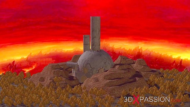 A sexy young blonde gets fucked hard by a fire demon in the dungeon