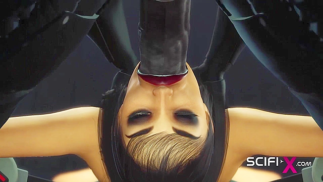 Robot shemale fuck fucks bondaged human slave