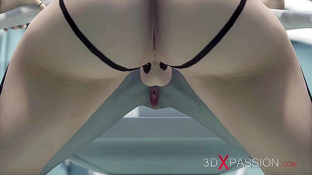 Sexy sci-fi female android fucks an alien in space station with strapon