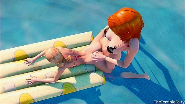 Normal Day at the Pool - Petite blonde rides futa redhead's big cock