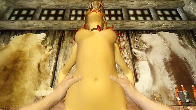 Hot elf babe takes you to a cabin, sucks your cock, and rides you