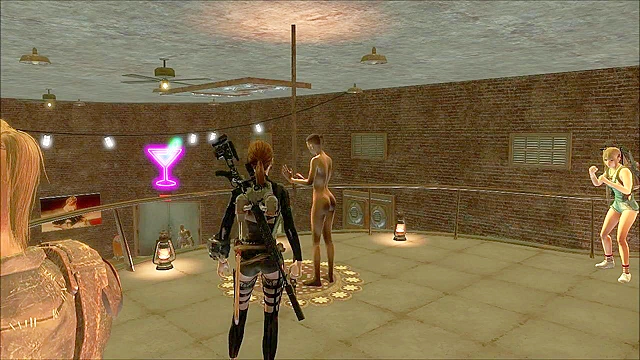 Fallout 4 - teen gives handjob to two guys and strapon fucks a girl