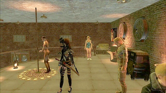 Fallout 4 - teen gives handjob to two guys and strapon fucks a girl