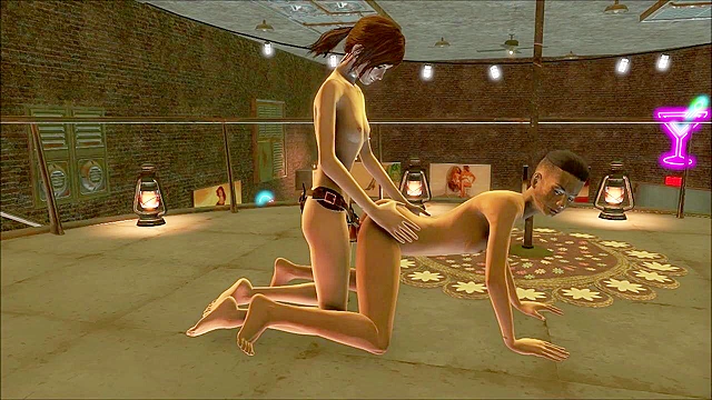 Fallout 4 - teen gives handjob to two guys and strapon fucks a girl