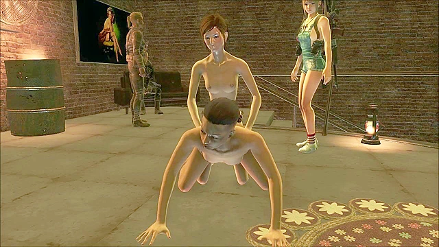 Fallout 4 - teen gives handjob to two guys and strapon fucks a girl
