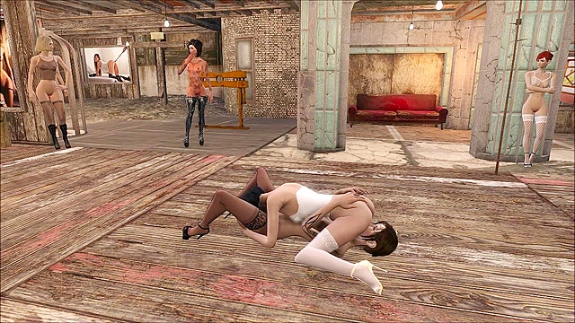 Fallout 4 - teen gives handjob to two guys and strapon fucks a girl