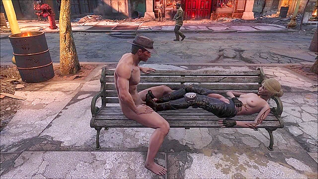 Petite Fallout 4 girl gets fucked on public park bench