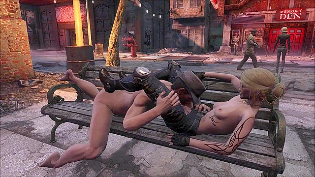 Petite Fallout 4 girl gets fucked on public park bench