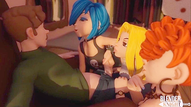 The kanker sisters team up to suck a 3d cock