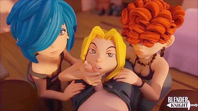 The kanker sisters team up to suck a 3d cock