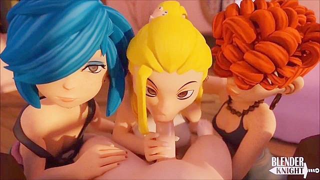 The kanker sisters team up to suck a 3d cock