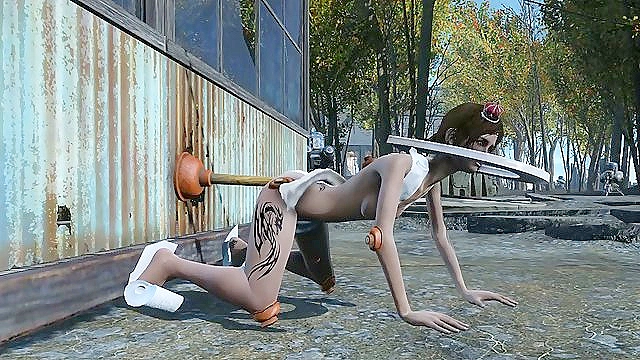Fallout bathroom girl fucks ass with plunger then pounded by mutant
