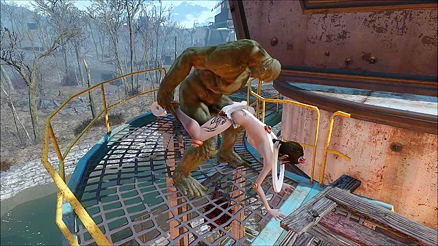 Fallout bathroom girl fucks ass with plunger then pounded by mutant