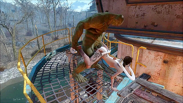 Fallout bathroom girl fucks ass with plunger then pounded by mutant