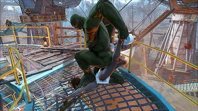 Fallout bathroom girl fucks ass with plunger then pounded by mutant