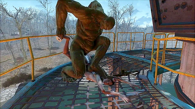 Fallout bathroom girl fucks ass with plunger then pounded by mutant