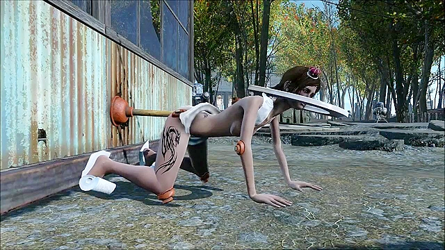 Fallout bathroom girl fucks ass with plunger then pounded by mutant
