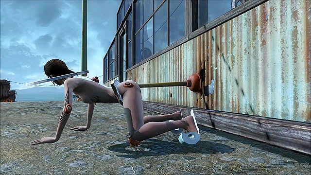 Fallout bathroom girl fucks ass with plunger then pounded by mutant