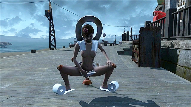 Fallout bathroom girl fucks ass with plunger then pounded by mutant