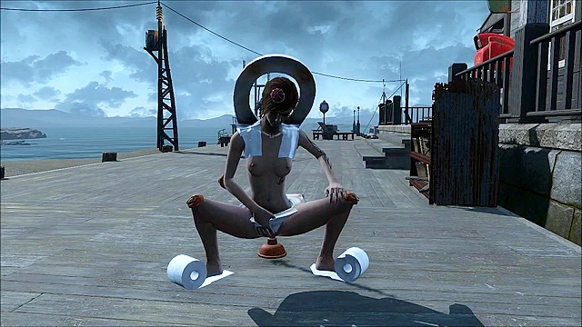 Fallout bathroom girl fucks ass with plunger then pounded by mutant